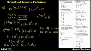 Ko'rsatkichli funksiya | Kvadrat va Chiziqli funksiyalar | DTM 2021 Matematika yechimlari.