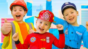 Синий трактор Песенки для детей Полицейский Пожарный и Строитель спешат на помощь
