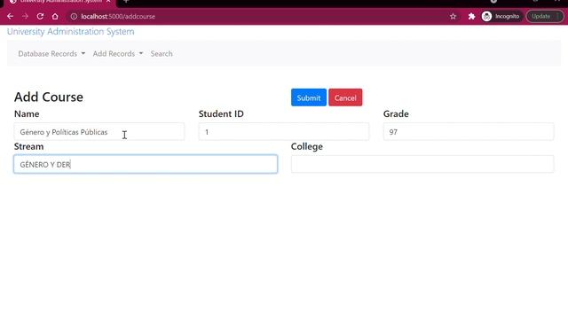 Results - University Administration System: Flask, SQLAlchemy, Python, Docker