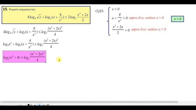 ЗАДАЧА 15. ЛОГАРИФМИЧЕСКОЕ НЕРАВЕНСТВО. 340 ВАРИАНТ А.А. ЛАРИНА смотреть онлайн