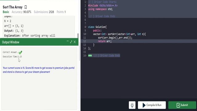 Sort Array-Expected Time Complexity : O(N * logN)-Solve in single line solution