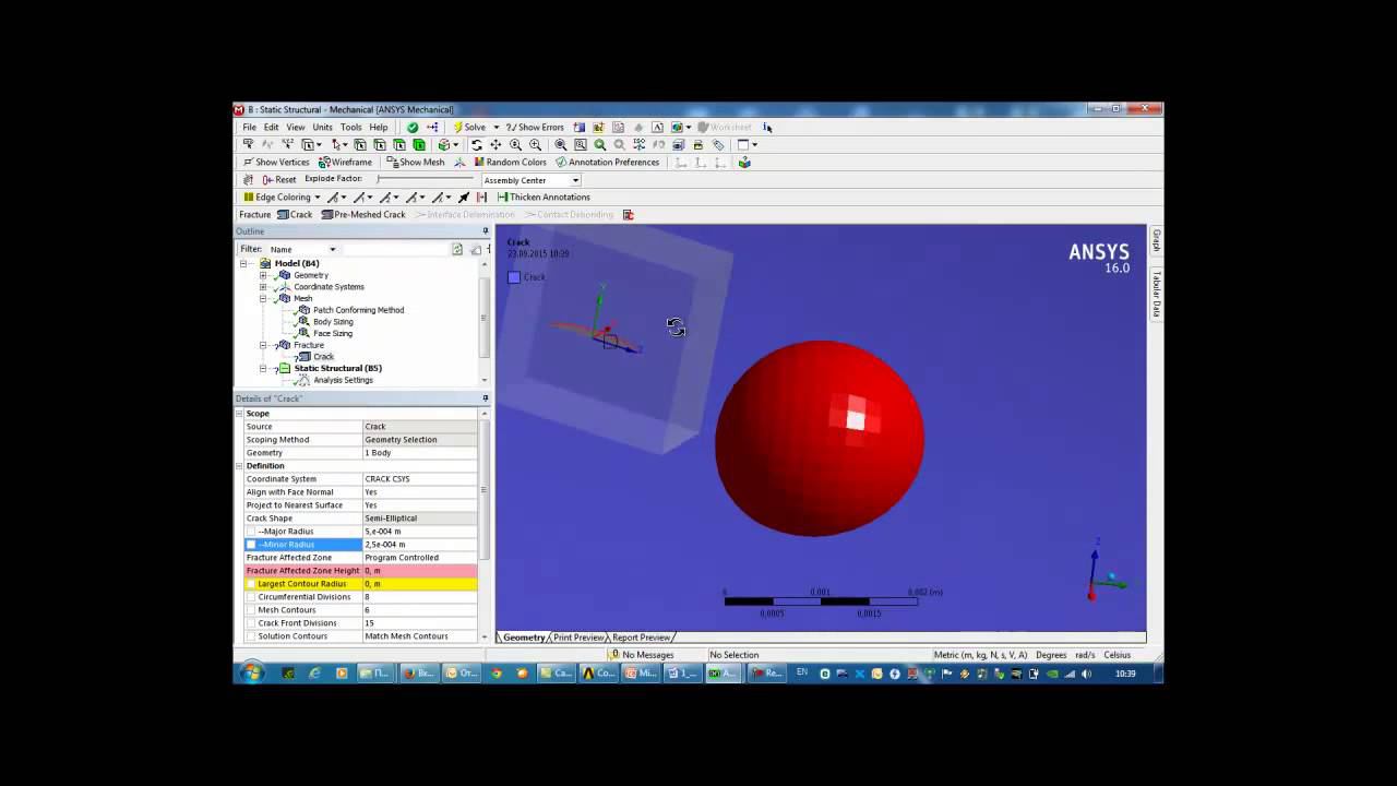 Определение параметров механики разрушения в Ansys Mechanical