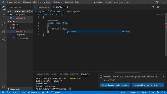 Créer une application C# avec Visual Studio Code