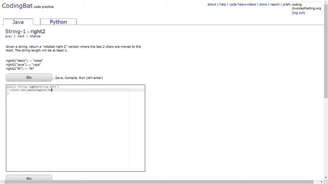 String-1 (right2) Java Tutorial || Codingbat.com