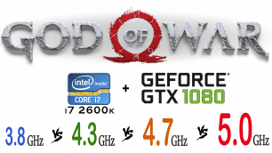 God Of War Core i7 2600k 3.8 ГГц vs 4.3 ГГц vs 4.7 ГГц vs 5.0 ГГц