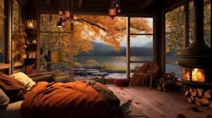 Autumn Rainy Day🍁Relaxing Fireplace & Rain Sounds🍂Fall Ambience with Cozy Porch