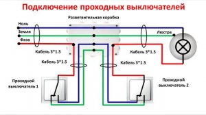 Схема подключения проходных выключателей через распаячную коробку Подключение проходного выключател