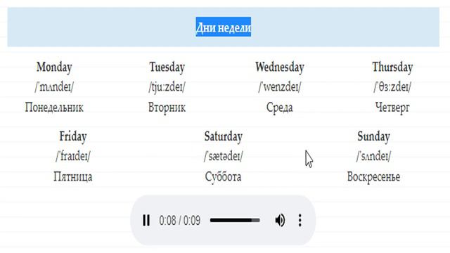 Дни недели по-английски смотреть онлайн
