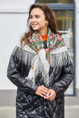 Платок шерстяной с шелковой бахромой "Утренние грёзы", вид 1