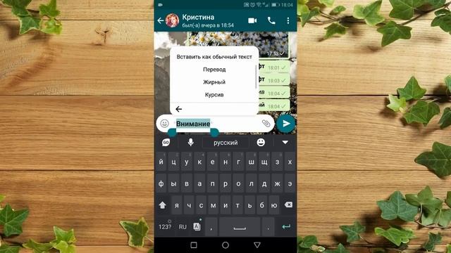 Шрифты в WhatsApp. Два способа. Выделить текст в ватсап на телефоне смотреть онлайн