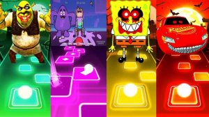 Shrek Exe Vs Grimace Shake Exe Vs Spongebob Exe Vs Cars Exe | Tiles Hop EDM Rush