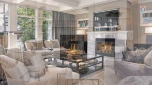 Beautiful trendy living room design with fireplace 2020