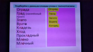 слова с полногласием -оро-, -оло-, -ере-, -еле-