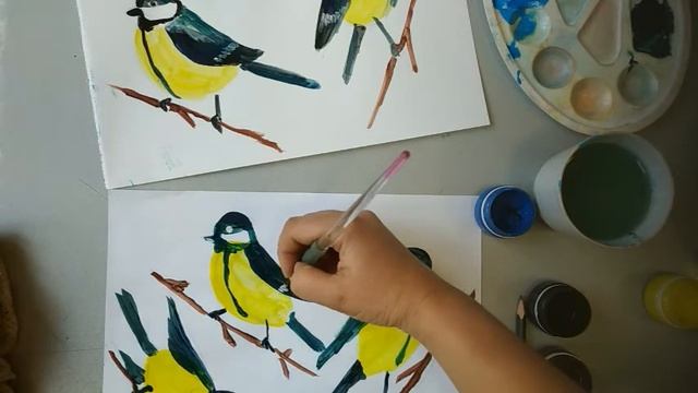 Урок рисования для детей .Синички