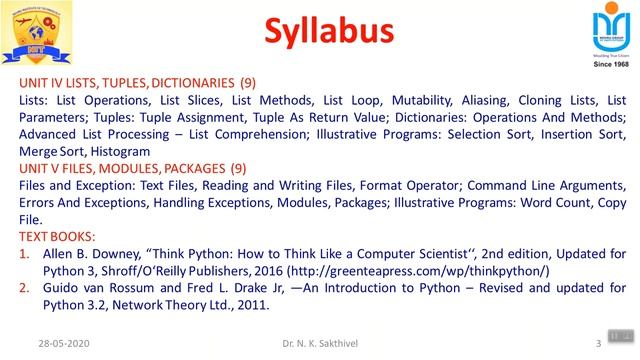 Dr. N. K. Sakthivel | Python Programming | GE 8151 Python Course | Introduction Demonstrated