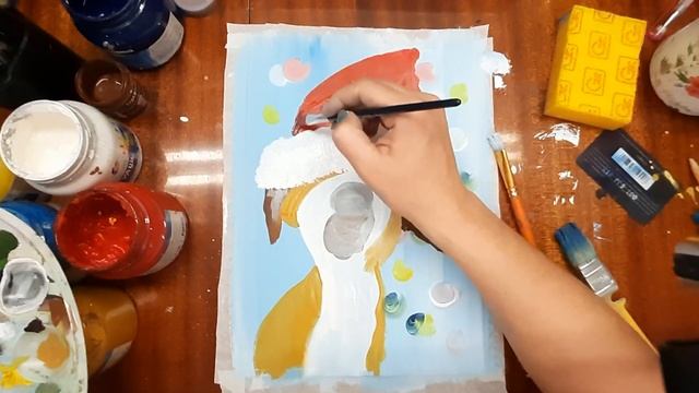 Как нарисовать новогоднюю собаку. Рисуем собаку гуашью. Правополушарное рисование. Собака гуашью.