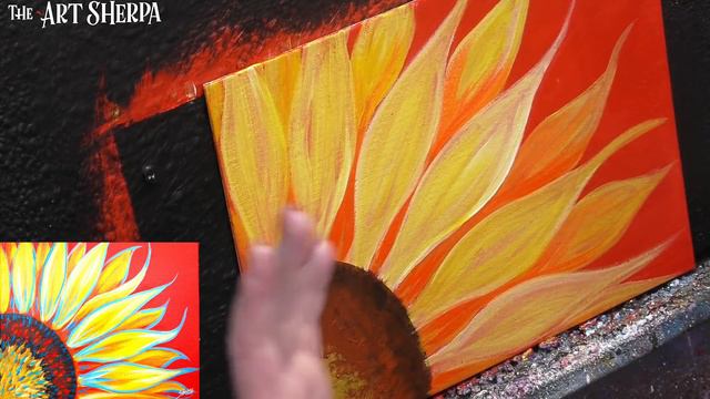 Easy Sunflower Acrylic painting tutorial step by step Live Streaming | TheArtSherpa
