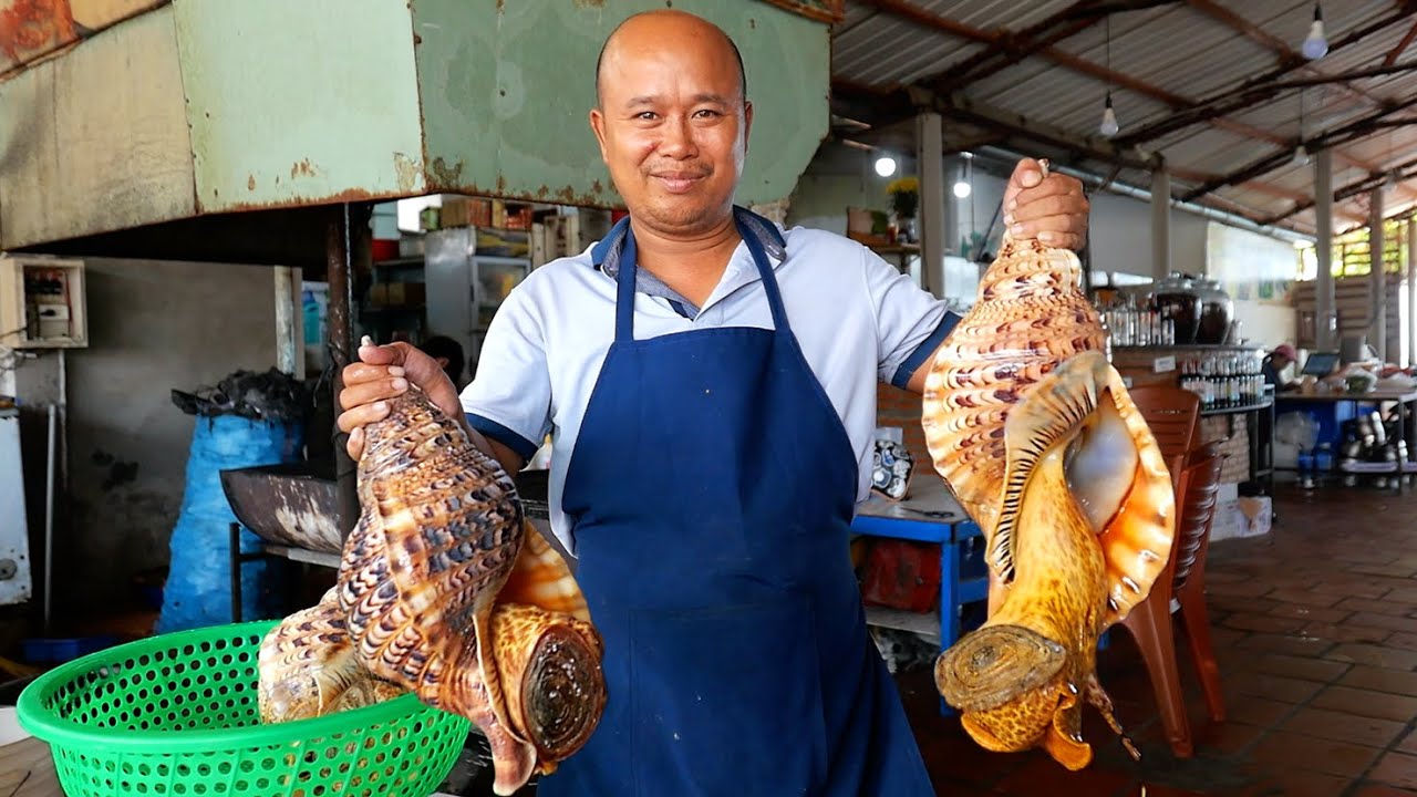 Вьетнамская еда - Гигантская ракушка сашими Муйне. Морепродукты Вьетнам
