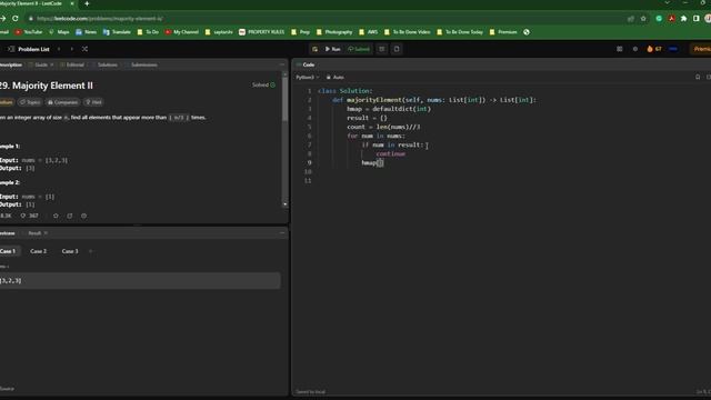 229. Majority Element II Python ||  Leetcode Challenge Hashmap || No ex Space Solution indescriptio
