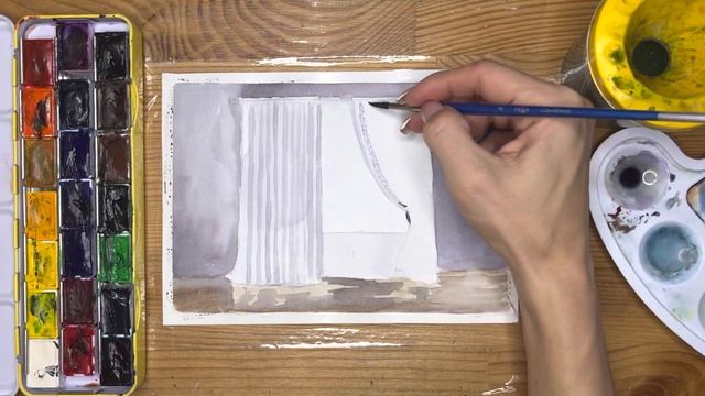 Как нарисовать шторы карандашом и акварелью начинающим | Рисунок для детей