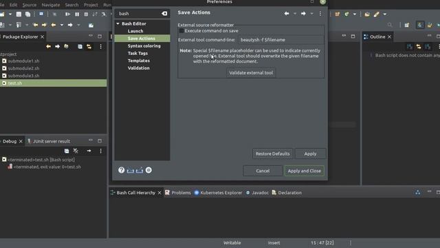 eclipse bash editor plugin save action to format bash script automatically смотреть онлайн