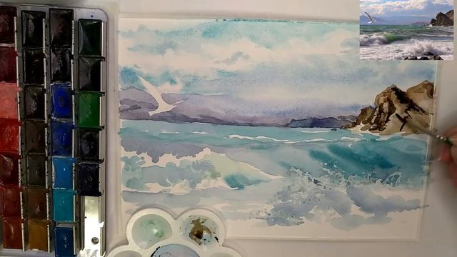 Море.Горы.Брызги.Чайка. | Как нарисовать морской пейзаж  #какнарисовать #морскойпейзаж