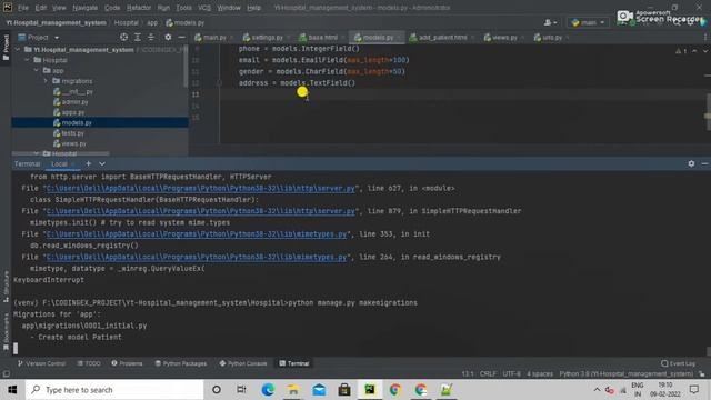 Create Patient Model | Register Patient Model in Admin File |Python Django Project | Django Tutoria