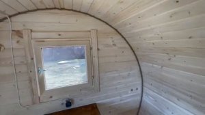 Обзор бани бочки 6 метровой с выносом топки на улицу