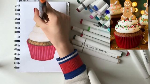 НОВОГОДНИЙ КАПКЕЙК МАРКЕРАМИ  // Скетчинг маркерами // Маркеры с AliExpress // Пошаговый Видеоурок