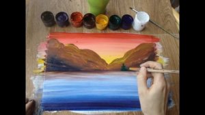 Рисуем ЗАКАТ красками с детьми 5+