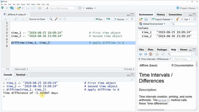 difftime Function in R (Example) | Difference of Two Time Objects in Years, Months, Days & Seconds