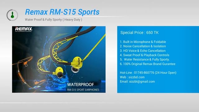 Remax RM-S15 Waterproof Headphone-Bangladesh смотреть онлайн