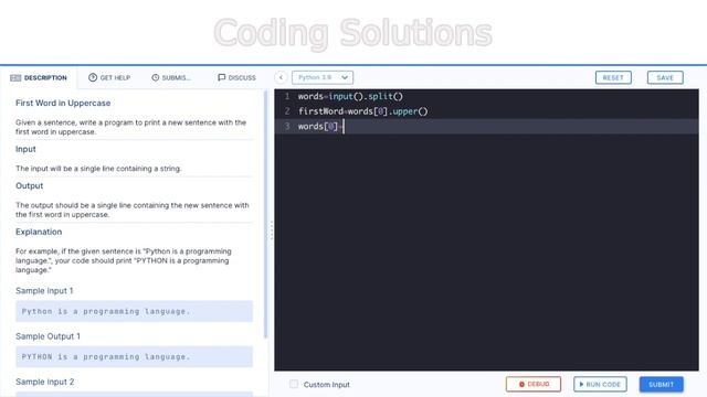 First Word in Uppercase | CCBP Python Coding Practice 16 Solution | Python Easy Problems