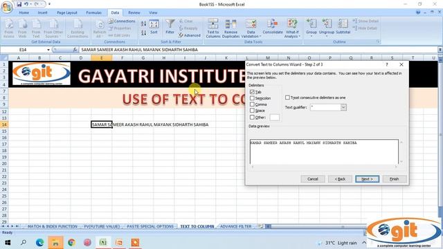 DAY 27 USE OF TEXT TO COLUMN IN MS EXCEL || GIT EDUCATION || IN HINDI смотреть онлайн