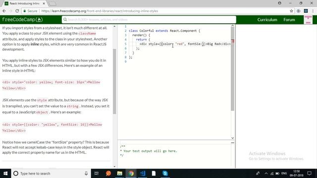 freecodecamp-React Introducing Inline Styles-solution смотреть онлайн