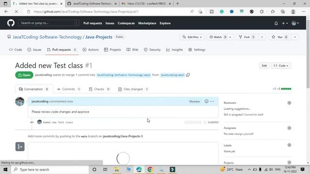 Create a pull request to review and merge code in Github #javatcoding #github #gittutorial