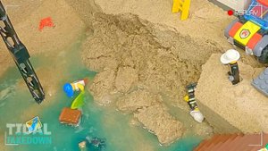 Wave Machine VS Lego City Pier - Pizza Restaurant - Fire Station - Tsunami Dam Breach Experiment