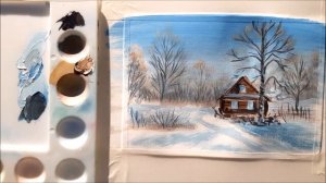 КАК НАРИСОВАТЬ ЗИМУ. КАК НАРИСОВАТЬ ЗИМНИЙ ПЕЙЗАЖ .ИСПОЛЬЗУЕМ ВСЕГО 4 ЦВЕТА.РИСУЕМ ЗИМУ ГУАШЬЮ