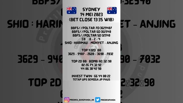 PREDIKSI SIDNEY 14 MEI 2023 | BOCORAN SIDNEY HARI INI | RUMUS SYDNEY JITU SIDNEY