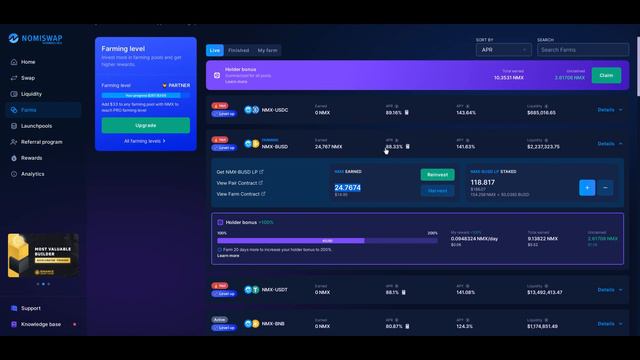 Обзор ТОП DEX Nomiswap до 90% годовых, DeFi, биржа, фарминг, стейкинг, командный фарминг