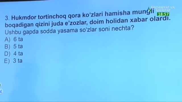 Ona tili saboqlari | Морфемика бўлимига доир бўлган тест машғулотларини бирга ечамиз [19.10.2020] смотреть онлайн