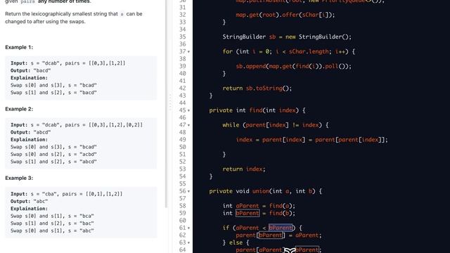 LeetCode 1202 Smallest String With Swaps | Union Find | Java смотреть онлайн