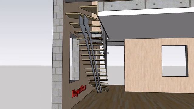 Лестница на моно косауре из листового метала с поворотными ступенями. смотреть онлайн