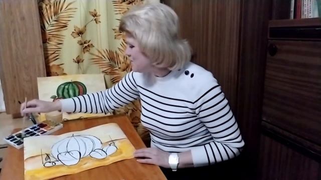 Занятие №8 на тему: натюрморт "Арбуз и спелые фрукты". Акварель, лист А-4. смотреть онлайн