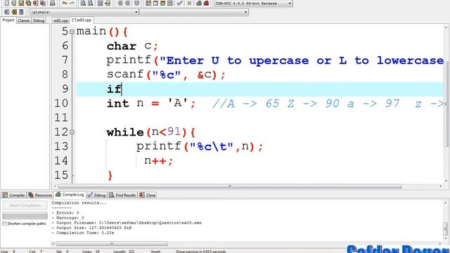 Write a C Program to print all alphabets and ASCII value from a to z using while loop смотреть онлайн
