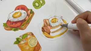 draw with me - food illustrations???? using alcohol-based markers and colored pencils ₊˚✧
