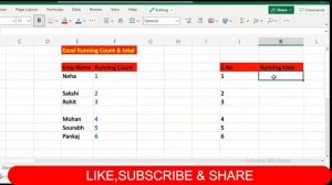 Excel Running count & total | Excel Running Count formula | #excelfansonly