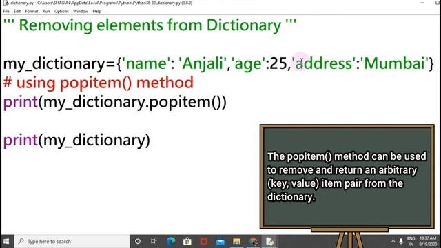 Python Dictionary | How they are created, accessing, adding, removing elements and built-in methods