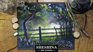Как нарисовать пейзаж с изгородью в лесу сухой пастелью 🎨 Шешина Екатерина