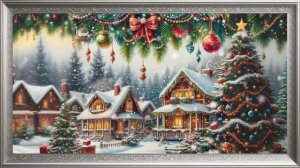 TV SCREENSAVER WALLPAPER AMBIANCE SNOWY CHRISTMAS WITH MUSIC SONG  | ART | VINTAGE FRAMED PAINTING